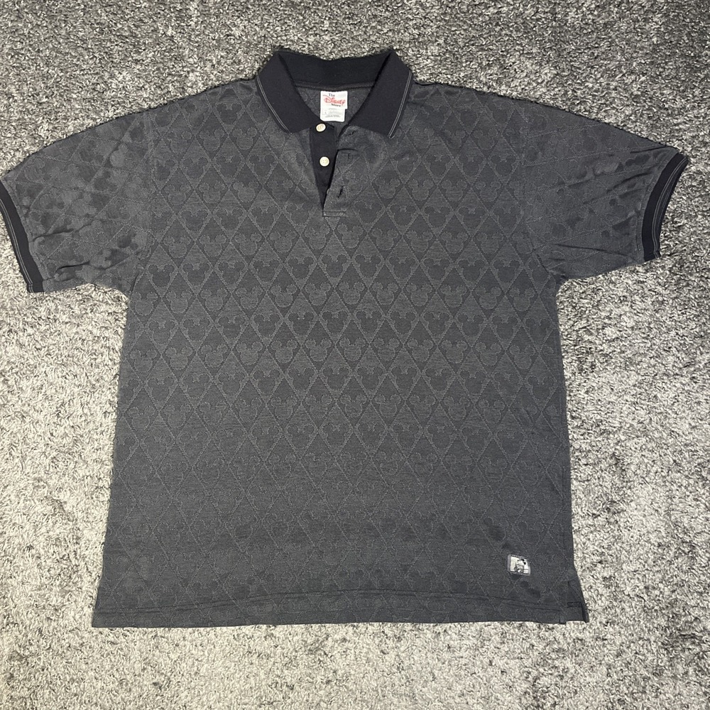 The Disney Store Black Gray Argyle Men's Mickey Mouse Polo Shirt Large